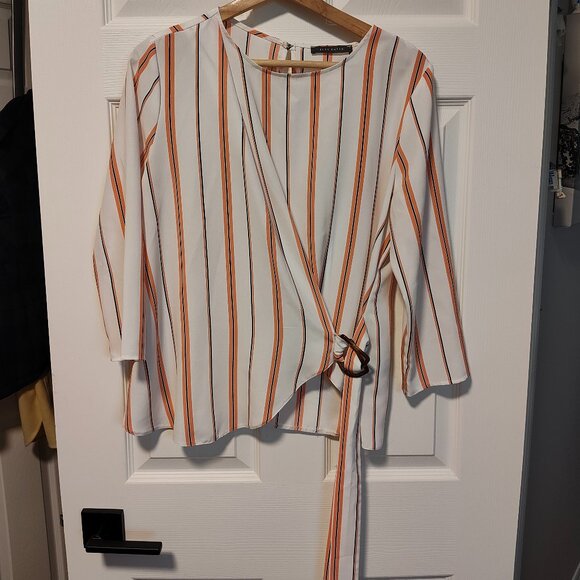 GUC Women's Suzy Shier 3/4 Sleeve Peach Striped Blouse - Sz M - Picture 3 of 8